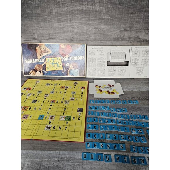 Vintage Scrabble For Juniors Ed 3 1968 Selchow Righter Has All 100 Tiles 2 Sided - Picture 11 of 16